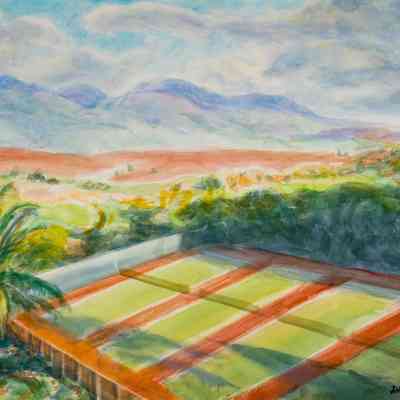 Tennis Courts & Cane Fields on Mountain (from 4th floor of Kaanapali Beach Hotel)