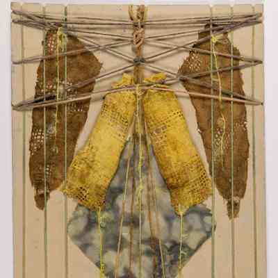 Vertical Composition w/Fabrics, Yarns & Natural Stains