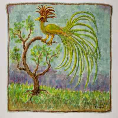 Green Feathered Cock on Tree