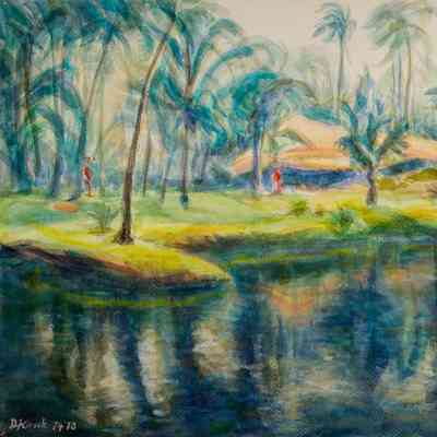 Lagoon at Coco Palms with Thatched Cottages