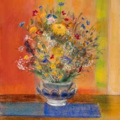 Dried Flowers in Silver Bowl