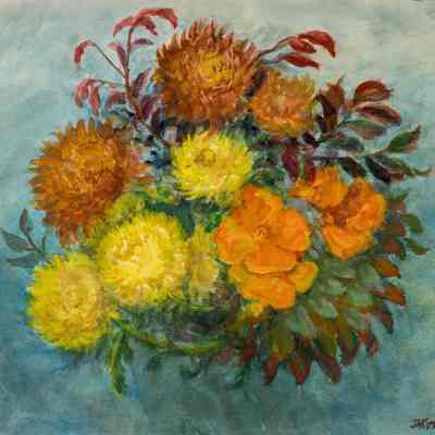 Chrysanthemums, Poppies and Fall Foliage