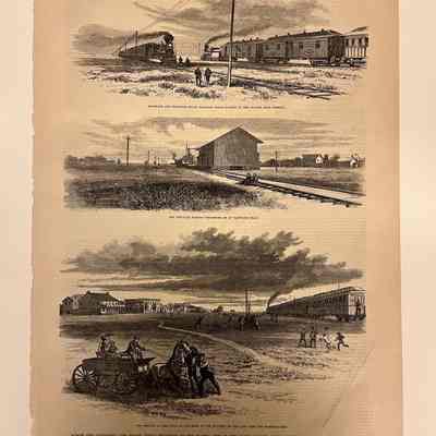 Eastward and Westward Bound R.R. Trains Passing on Prairie Near Fremont the Schuyler Station-Depar