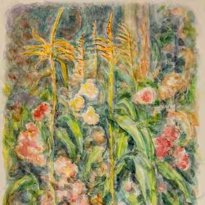 Hollyhocks and Cornstalks