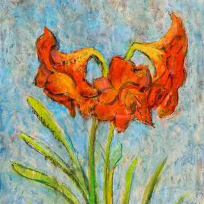 Red Orange Lilies with Leaves