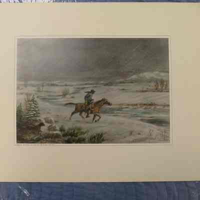 Pony Rider in Snow Storm-Wyo.