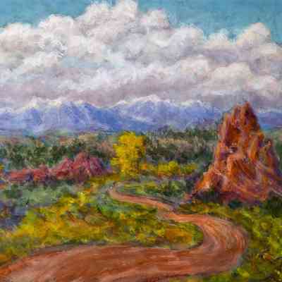 Fall Trees, Red Rocks, Mountains - road through Red Canyon Park