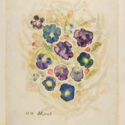 Hammered Pansies, Artemisia Leaves on White handkerchief