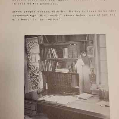 Page 7 from, "The Liberty Hyde Bailey Hortorium at Cornell University- A Story in Pictures...". The picture of Benjamin Franklin faces towards Bailey's desk on the left hand side of the west facing window.