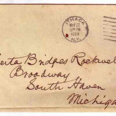 Envelope- L.H. Bailey to Alberta Bridges Rockwell, Broadway, South Haven. Postmarked May 22, 1924
