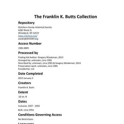 Butts: Franklin K. Butts Collection