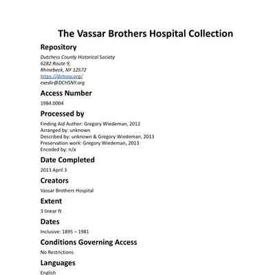 VASSAR: Vassar Brothers Hospital Collection