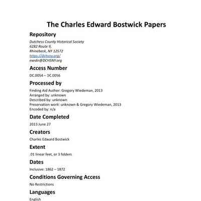 BOSTWICK: Charles Edward Bostwick Papers