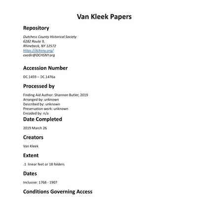 VAN KLEECK: Van Kleeck Papers