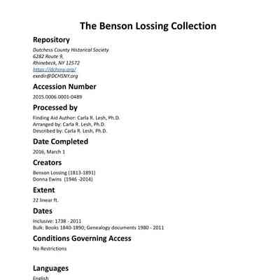 Lossing: Benson Lossing Collection