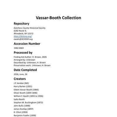 VASSAR-BOOTH: Vassar-Booth Collection