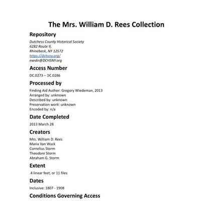 REES: Mrs. William D. Rees Collection