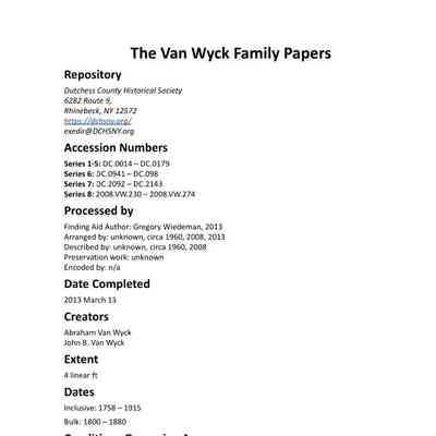 VAN WYCK: Van Wyck Family Papers