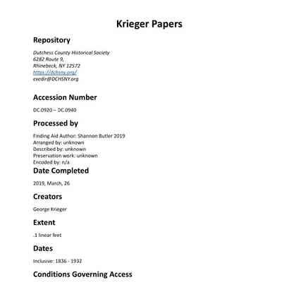 KRIEGER: Krieger Papers