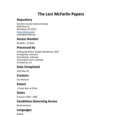 MCFARLIN: Levi McFarlin Papers