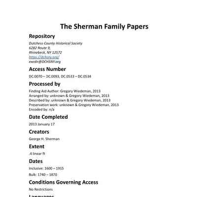 SHERMAN: Sherman Family Papers