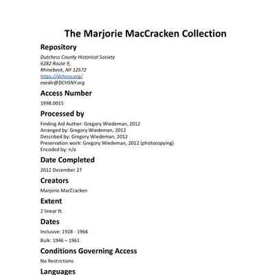 MACCRAKEN: Marjorie MacCracken Collection