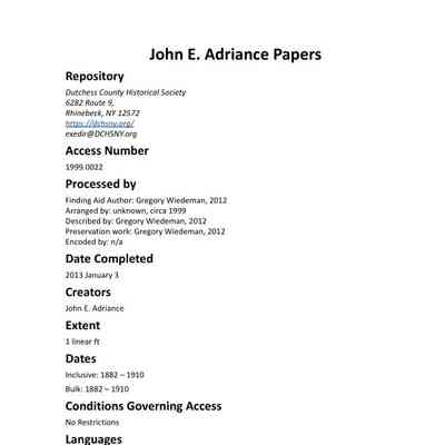 ADRIANCE: John E. Adriance Papers