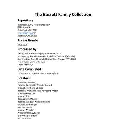Bassett: Bassett Family Collection
