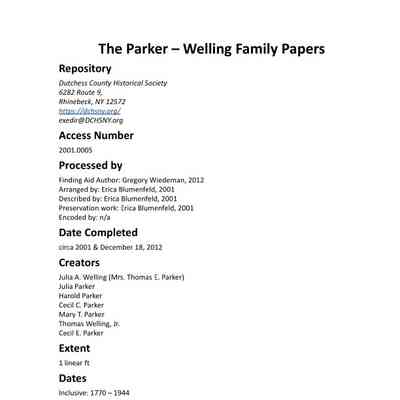 PARKER-WELLING: Parker-Welling Family Papers