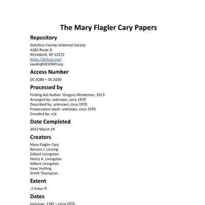 Cary: Mary Flagler Cary Paper