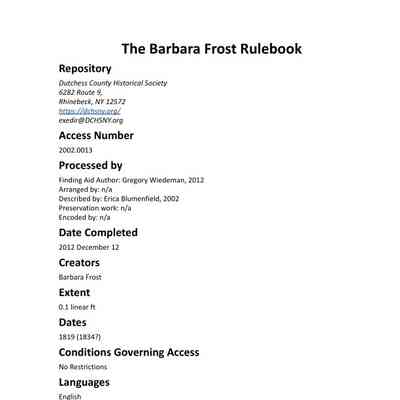 Frost: Barbara Frost Rulebook