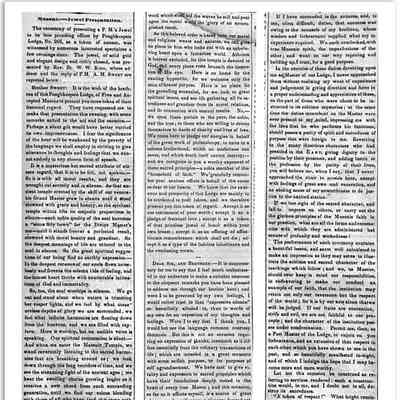 Newspaper coverage (unsure of publication date) of the presentation of Masonic Jewel to WPM AM Sweet.