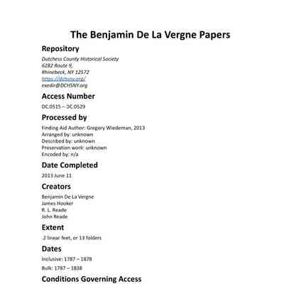 De La Vergne: Benjamin De La Vergne Papers