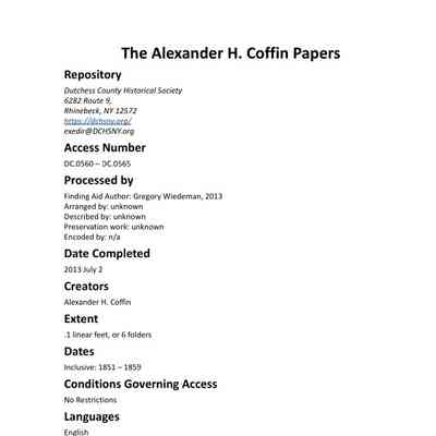 COFFIN: Alexander H. Coffin Papers