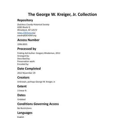Kreiger: George W. Kreiger, Jr. Collection