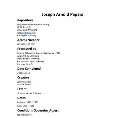 Arnold: Joseph Arnold Papers