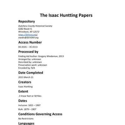 HUNTTING: Isaac Huntting Papers