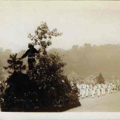 Indigenous Figure Float and Marching Band in Chappaqua's Bicentennial Parade