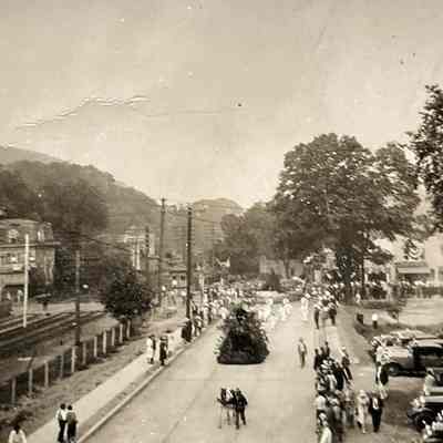 Bicentennial Parade with Horse-Drawn Float and Spectators
