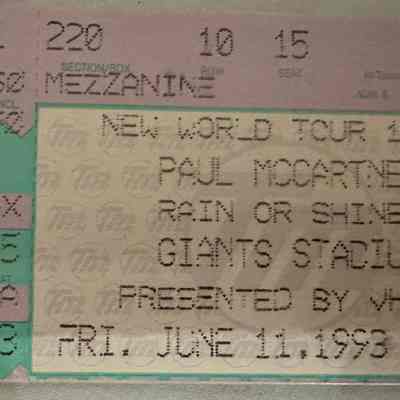 Paul McCartney Concert Ticket Stub 6-11-1993 Giants Stadium New Jersey Vintage