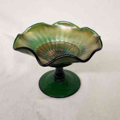 1920s Northwood Green Carnivale Glass Candy Bowl