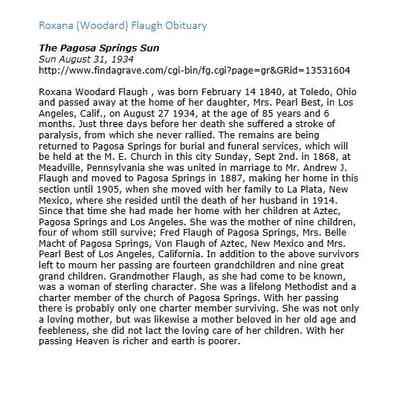 Roxana Woodard Flaugh Obituary