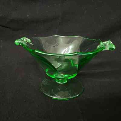 Green Depression Glass Footed Bowl