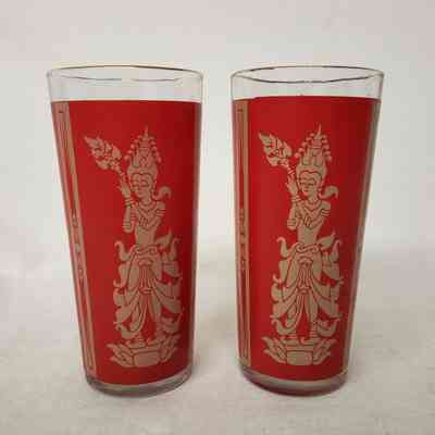 Culver Red & Gold Thai Goddess Highball Glasses