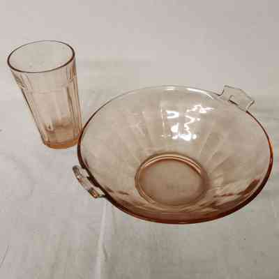Pink Depression Glass | Bowl & Glass