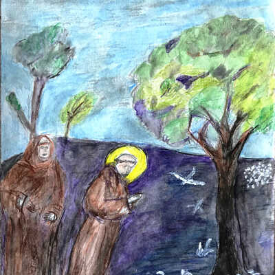Paula Tschida - St. Francis Preaching to the Birds (after Giotto) - Open Studios