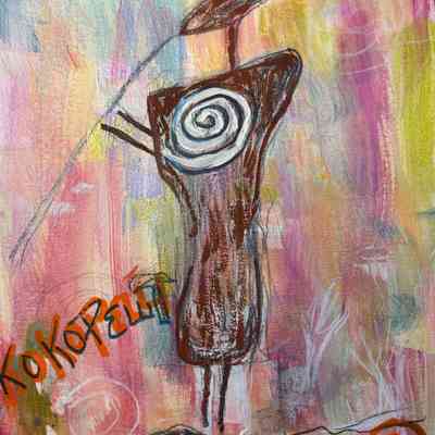 Openhouse Sat. - Kered Whitcraft - Kokopelli - 9.5x12 acrylic on paper - Selected