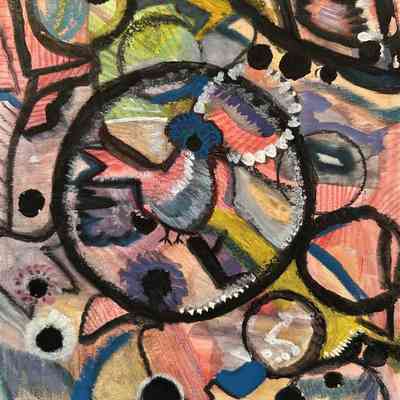 AOSM - Pearl Pooner - Blue and Pink Chicken - 9x12 Mixed Media - Selected
