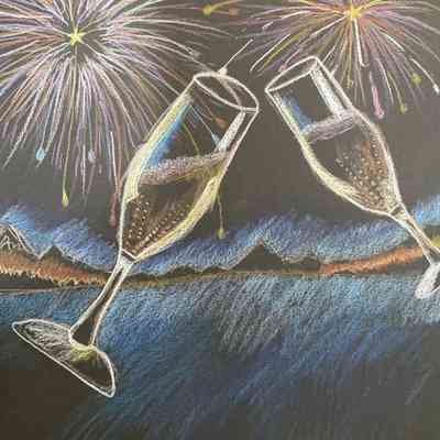 Fairmont - Kimberly Matias - Cheers to You - 9x12 col pencil on blk paper