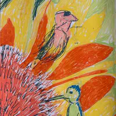 Openhouse Sat. - Linda Scharg - The Birds - 9x12 Acrylic markers - Selected